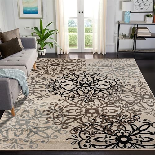 Superior Indoor Area Rug, Jute Backing, Plush Rugs for Entryway, Office, Living, Dining, Bedroom, Kitchen, Hardwood Floors, Vintage Aesthetic, Boho Home Decor, Leigh Collection, 8' x 10', Beige/Ivory
