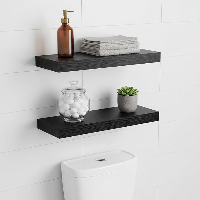Vivelove Floating Shelves for Wall 6.7" Deep Wall Shelves with Invisible Brackets for Bedroom, Bathroom, Living Room, Kitchen, Office- 16”wx6.7”dx1.4”h, Set of 2, Black