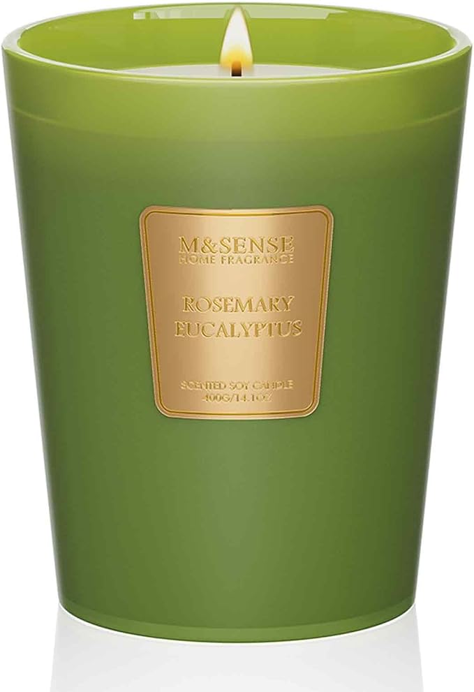 M&SENSE Rosemary Eucalyptus Soy Candle, 14.1oz, Summer Refresh Scent | 60H Slow Burn, Non-Toxic, Home Offic Stress Relief Relaxation Houswarming Gift