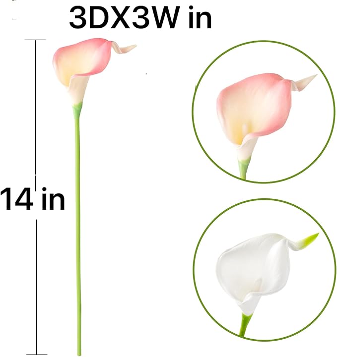 Floral Kingdom 20 Pack 14" Calla Lily Artificial Flowers – Real Touch Blush Pink Latex Faux Flowers for Home Decor, Table Centerpieces, Living Room and Weddings