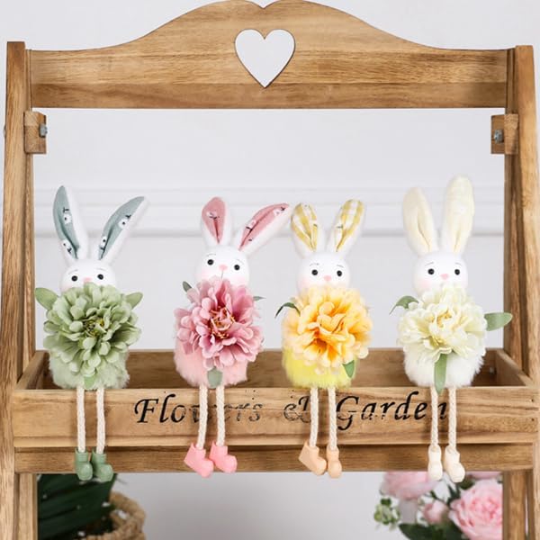 Eimilaly Easter Bunny Flowers Ornaments Spring Gnome for Home Decorations, Tomte Gnomes Set Ornaments for Garden or Rustic Theme Party Gnome Decor - 4PCS