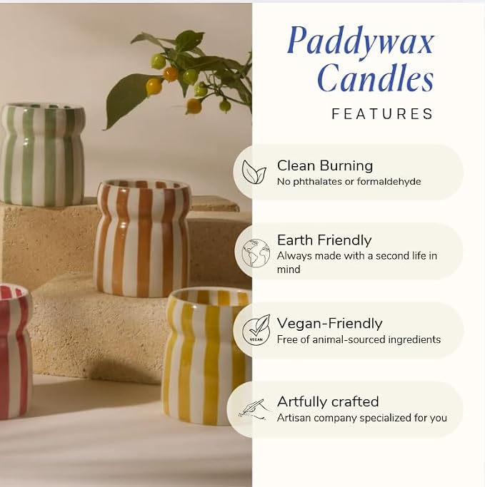 Paddywax Cabana Hand-Painted Scented Candle in Ceramic Reusable Food Safe Jar, Clean-Burn Soy Candle with Approx. 42 Hour Burn Time, Rust – Sunset Sienna, 6.5 oz