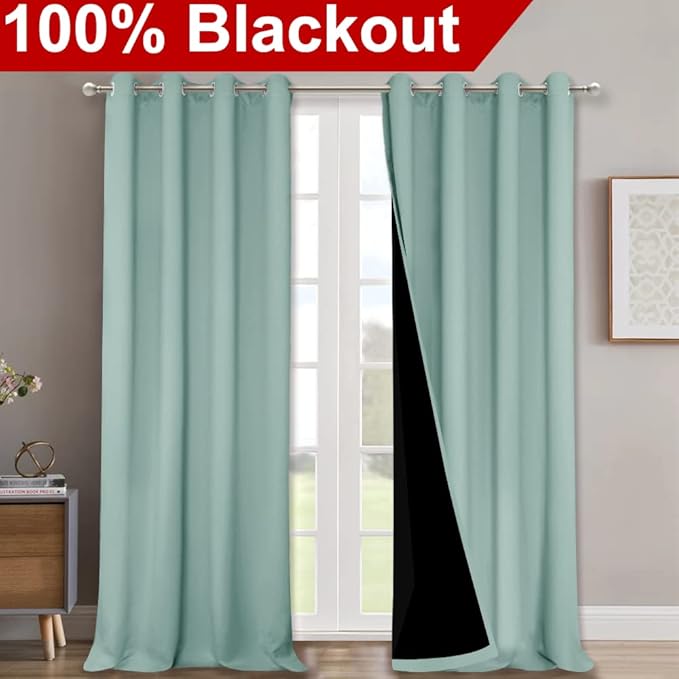 NICETOWN Full Shading Curtains 90 inches Long 2 Panels Set for Windows, Super Heavy-Duty Black Lined Blackout Curtains for Bedroom, Privacy Assured Window Treatment (Aqua Blue, Pack of 2, 52 inches W)