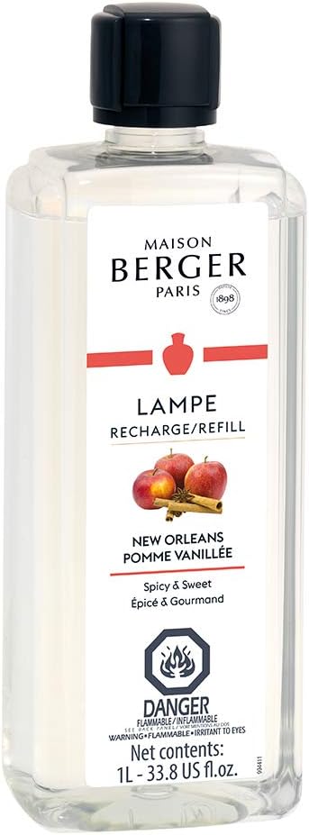 Maison Berger New Orleans Lampe Berger Refill, 1 Liter (33.8 fl oz), 2-in-1 Catalytic System, Neutralizes Odors and Diffuses Fragrance, Apple, Cinnamon, Vanilla, Made in France