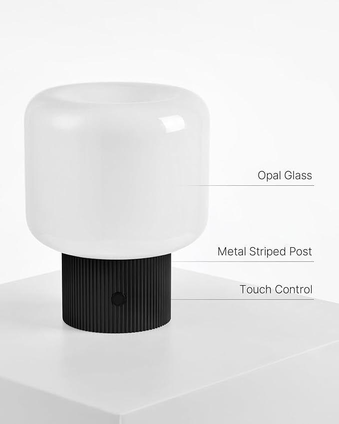MAGCHARM Halo Mushroom Lamp, 5W Cute Cordless Rechargeable Table Lamp with Glass Shade, 3 Color Temps LED Dimmable Ambient Lighting, Small Retro Touch Bedside Light for Bedroom Decor, Black