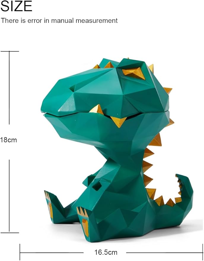 HAUCOZE Dinosaur Candy Dish Cookie Jar Storage Statue Modern Home Decor Sculpture Table Centerpiece Gift for Living Room Green 7.5 Inch