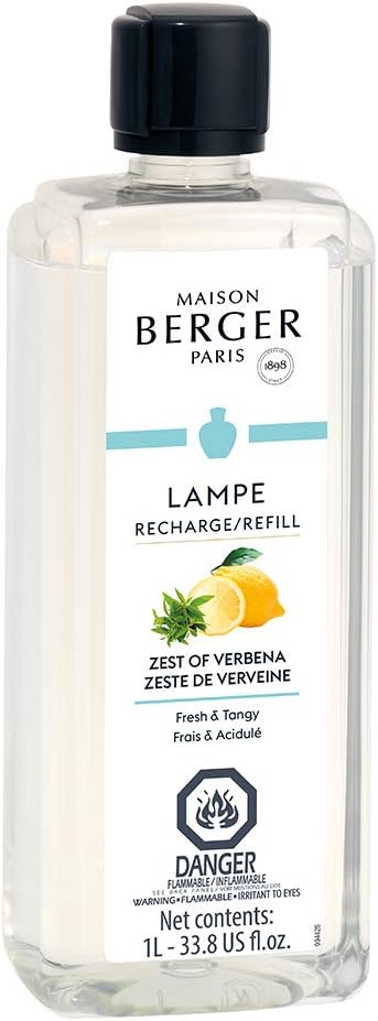 Maison Berger Zest of Verbena Lampe Berger Refill, 1 Liter (33.8 fl oz), 2-in-1 Catalytic System, Neutralizes Odors and Diffuses Fragrance, Lime, Verbena, Mint, Made in France