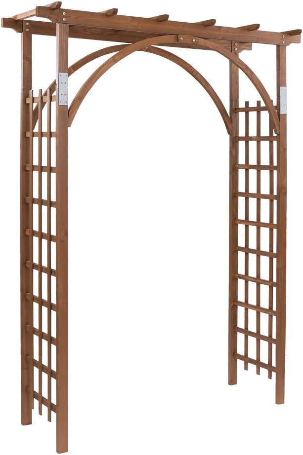 Outvita 7 Ft Wooden Garden Arbor Arch, Fir Wood Arbour Trellis, Pergola Archway for Wedding Ceremony Decoration Pergola Plant Climbing Rose Vines Lawn Courtyard Patio Dark Brown