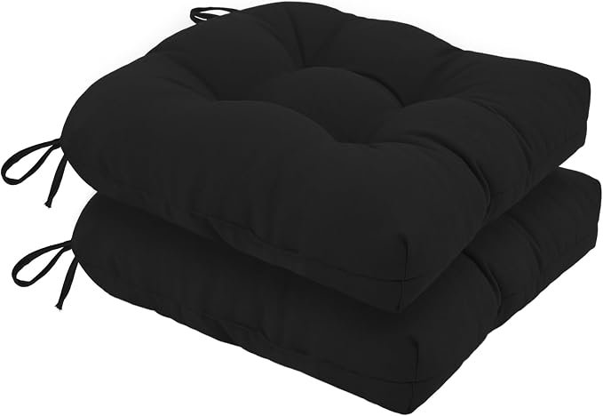 idee-home Outdoor Chair Cushions Set of 2, Patio Seat Cushions | Tufted Thick 17 x 17 x 5 Inch Cushions for Outdoor Furniture Waterproof with Ties, Dining Pads Dark Cerulean