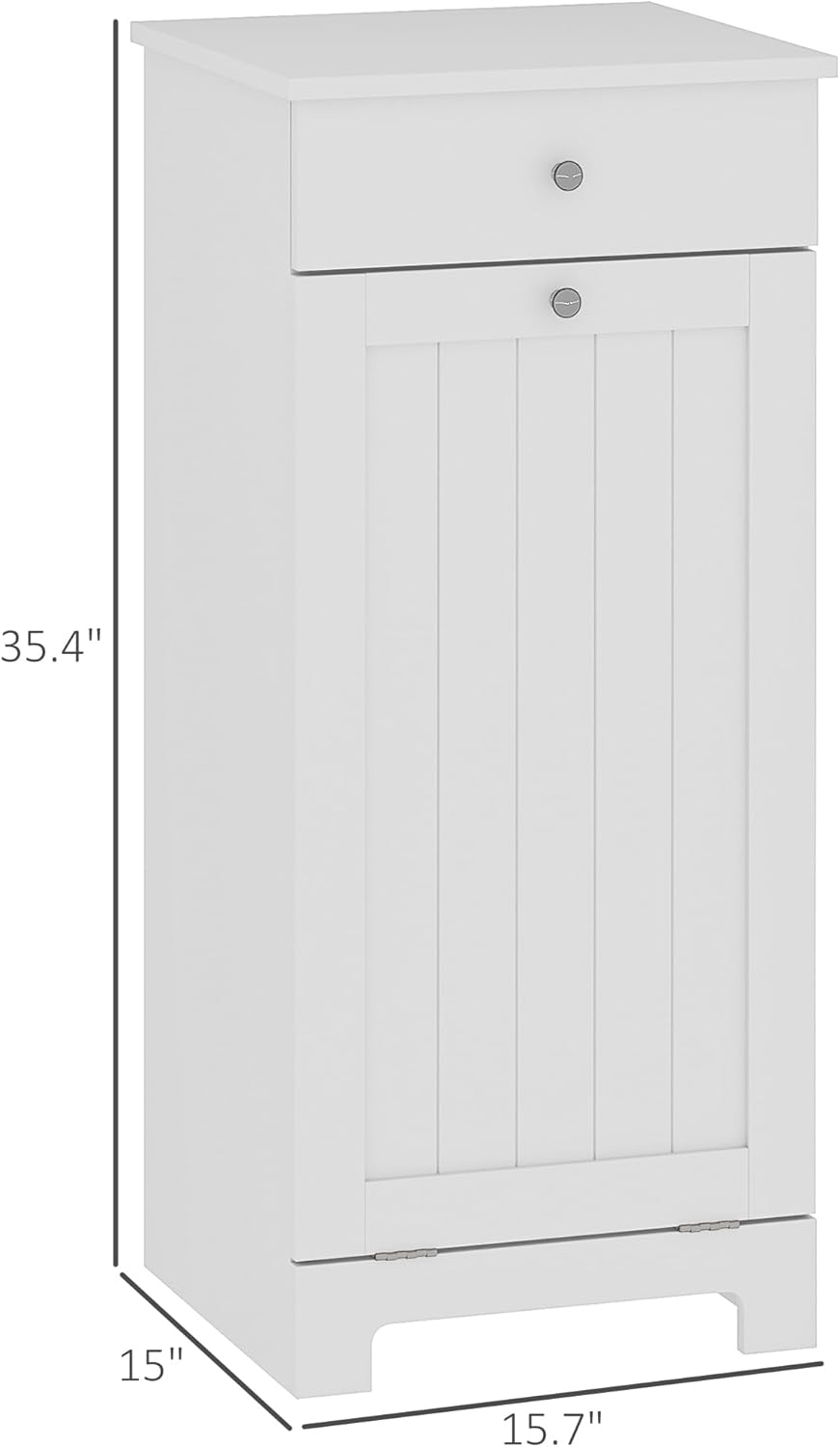 HOMCOM Laundry Hamper with Removable Basket, Tilt Out Hamper with Drawer and Beadboard Door, Bathroom Storage Cabinet, White
