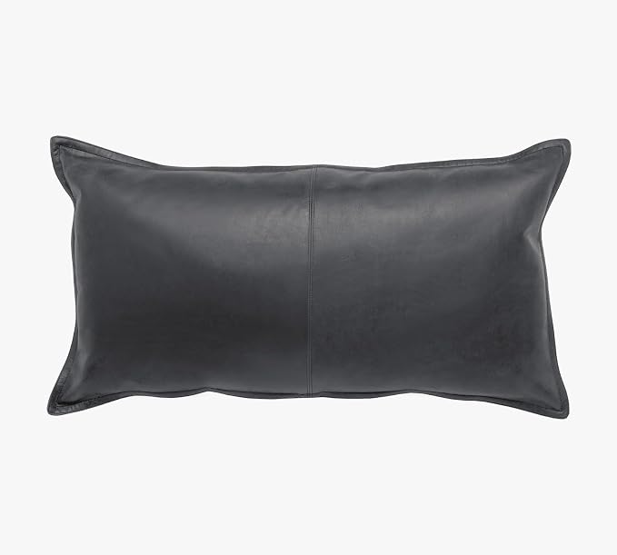 Genuine Leather Pillow Cover Case for Lumbar Throw Couch Pillows - Modern Farmhouse Decorative Sofa Thick & Soft Cushion Covers (Grey Dark, 12" x 20")