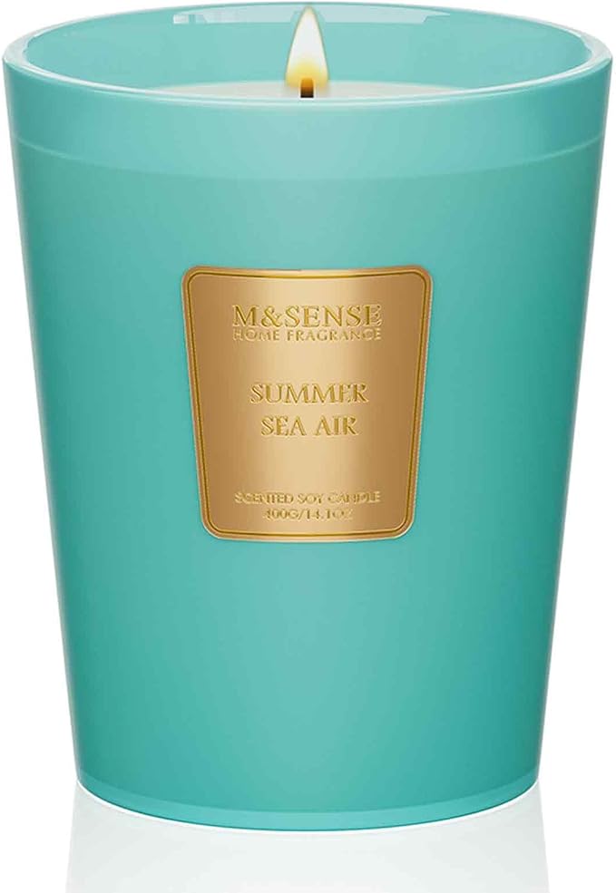 M&SENSE Summer Sea Air Soy Candle, 14.1oz, Summer Home Fragrance | 60H Long Burn, Non-Toxic, Summer Relaxing, Stress Relief, Bathtub, Celebration Housewarming Gift