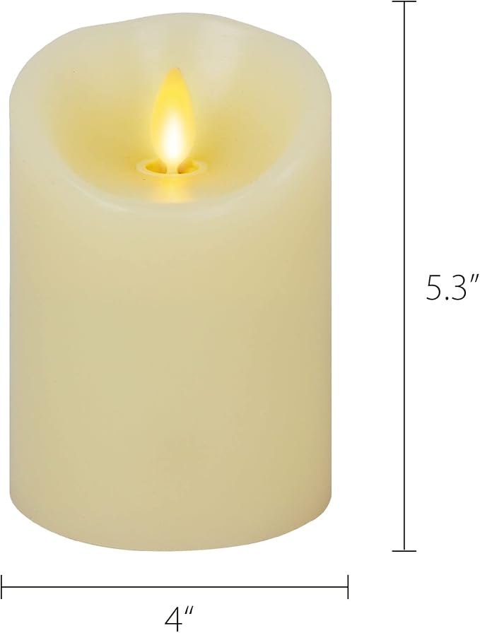 Luminara Scalloped Edge Flameless LED Candle - Ivory 4" x 5.3" - Real Wax Pillar Battery Operated Moving Flame w/Timer Unscented 1000Hr Runtime