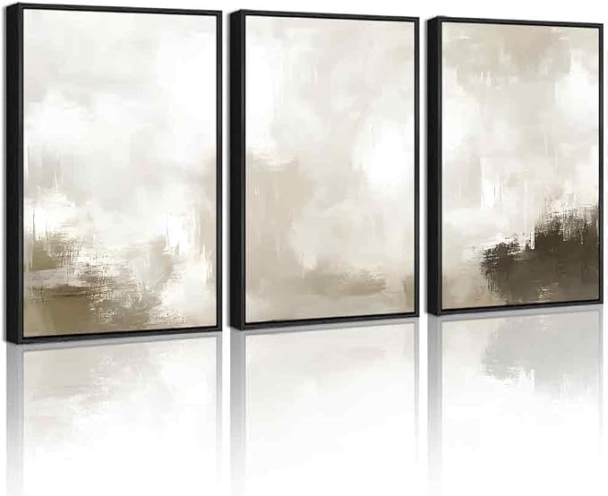 PHOPAGO Abstract Framed Wall Art Minimalist Pastel Neutral Wall Decor Modern Art Paints Living Laundry Room Home Decor - 12x16in Black Framed