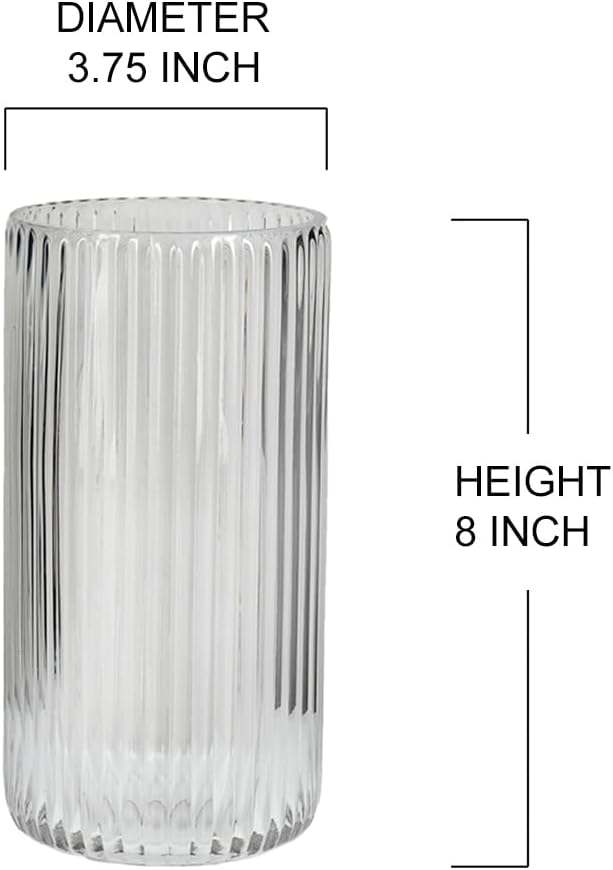 Serene Spaces Living Clear Pleated Glass Votive Holder, Decorative Centerpiece for Wedding, Christmas, Thanksgiving, Party, Dining Table, Living Room, Home Décor, Measures 8" Tall
