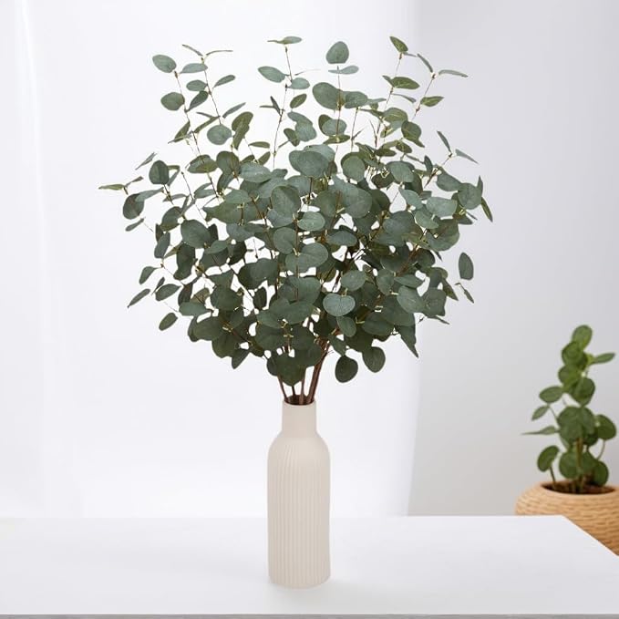 12 Pcs 27" Eucalyptus Stems Greenery Stems Eucalyptus Leaf Spray in Green Silk Plastic Plants Floral Artificial Plants for Home Party Wedding Decoration(Dark Green)