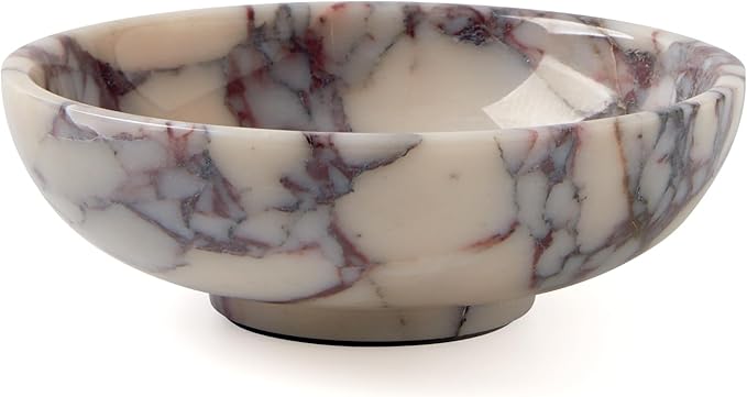 Luxury Natural Marble Fruit Bowl – Large 7.8-Inch Calacatta Viola Marble for Kitchen Counter Fruit Serving Holder, Decorative Snack Dish for Coffee Table, Centerpiece Tray for Home Decor