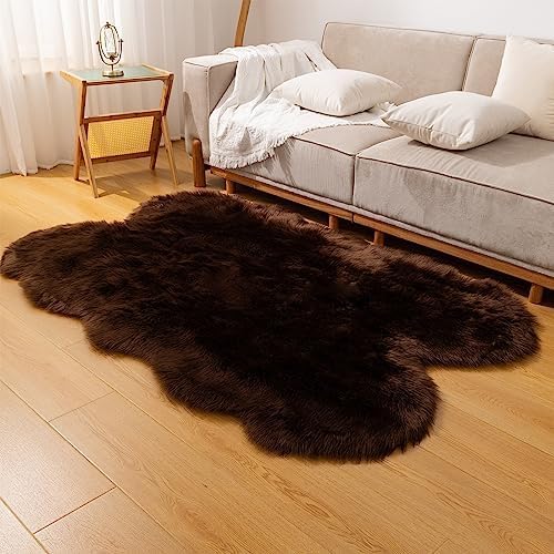 Faux Fur Rug Coffee Sheepskin Area Rug,Ultra Soft Shaggy Plush Rug Bedroom Living Room Sofa Floor Kids Room Bedside（4 x 6 ft Sheepskin）