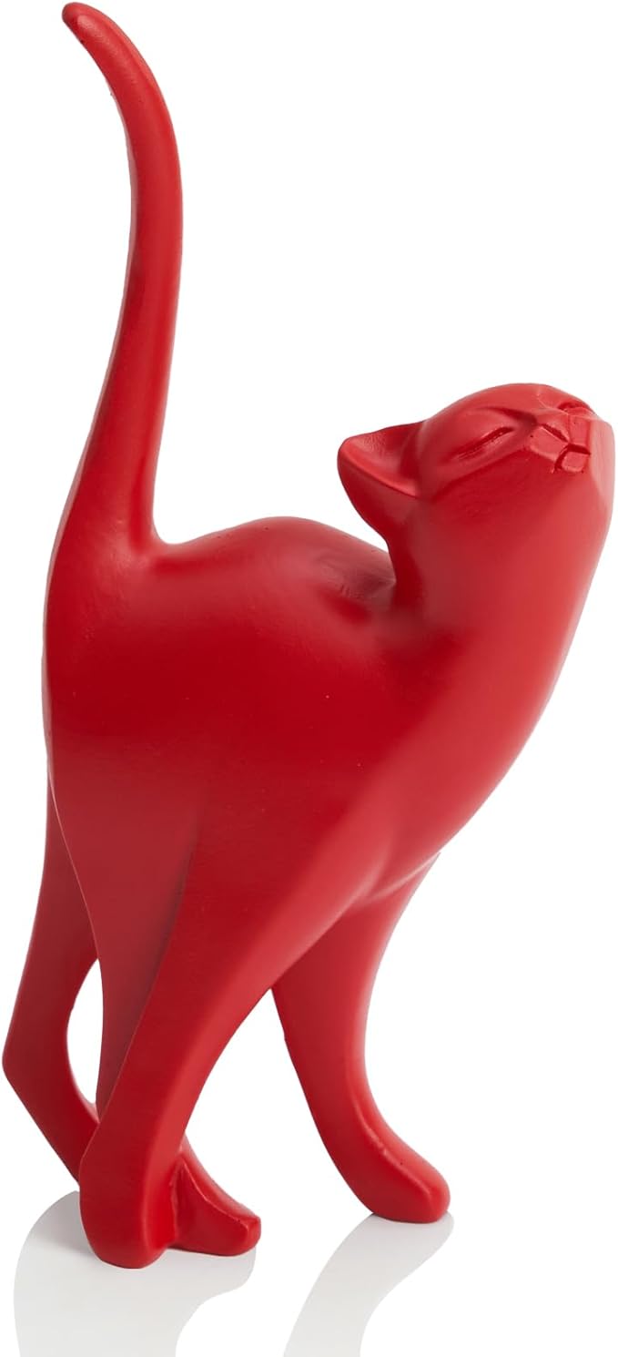 Red Cat Statue Modern Abstract, Home Office Shelf Decor, 7-Inch Vibrant Assorted Colors, Easy to Match Any Decor Style