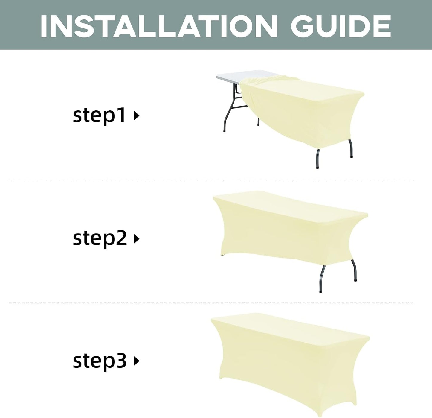 CWK 8FT Waterproof Stretch Spandex Table Cover for Rectangular Tables - Elastic Fitted Tablecloth for Folding Tables,Wrinkle Resistant Table Cloth for Parties, Weddings, Banquets & Events (Beige)