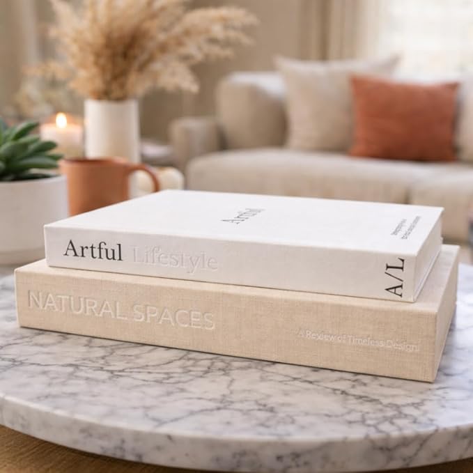Jas & Jax Decorative Books - Set of 2 Faux Books for Coffe Table, Bookshelf or Mantel Decor - Modern Home Decoration for Living Room, Entryway & Office - Designer Book Set for Display & Styling