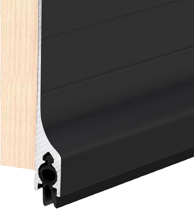 Door Metal Kick Plate Draft Stopper 32 inches Aluminum Mouse Blocker with Rubber Sweep Seal for Stop Under Doors Drafty Cover 3-7/8 inch Gap, 5-1/8"x32" Black