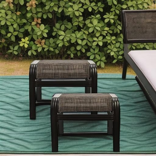 Outdoor Patio Foot Rest Ottoman Seat Textilene Portable Metal Footstool Portable Patio Chairs 2 Set Brown