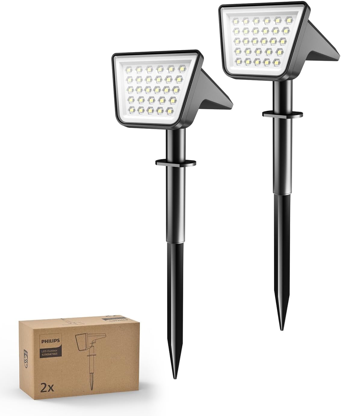 Philips 2 Packs Solar Spot Lights Outdoor Waterproof, 28 LED 7500K Solar Powered Landscape Pathway Lights, Dusk to Dawn Solar Spotlights for Garden, Yard, Lawn, Walkway, Driveway