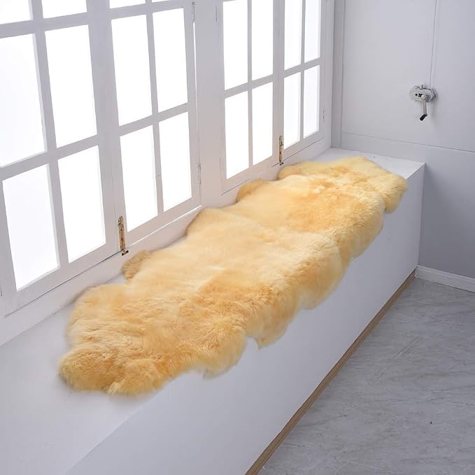 AOGELAN Premium Genuine Sheepskin Rug, Real Australia Sheepskin Natural Lambskin Fur Area Rug Seat Covers for Kids Bedroom Sofa Chair Cover Pets Dogs Mat Double Pelt/2FT*6FT Golden Yellow