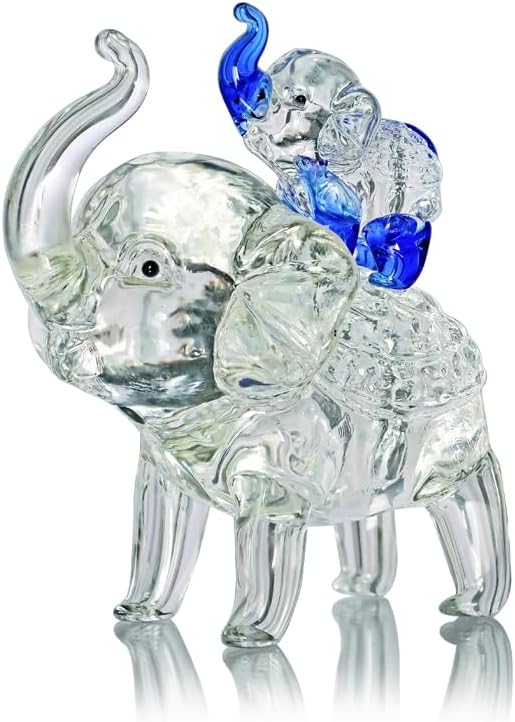 Crystal Elephant Figurines Collectible Glass Elephants Figurine Decor for Home Office Tabletop Mother's Birthday Housewarming Gifts for Women (Mom and Son)