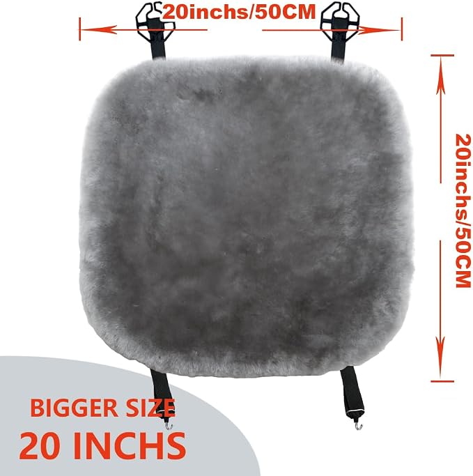 OGLAND 2 Pack Genuine Sheepskin Car Seat Covers-Australia Wool Cushions for Universal Auto Fuzzy Wool Interior Accessories with Soft Natural Fur (Misty Grey)