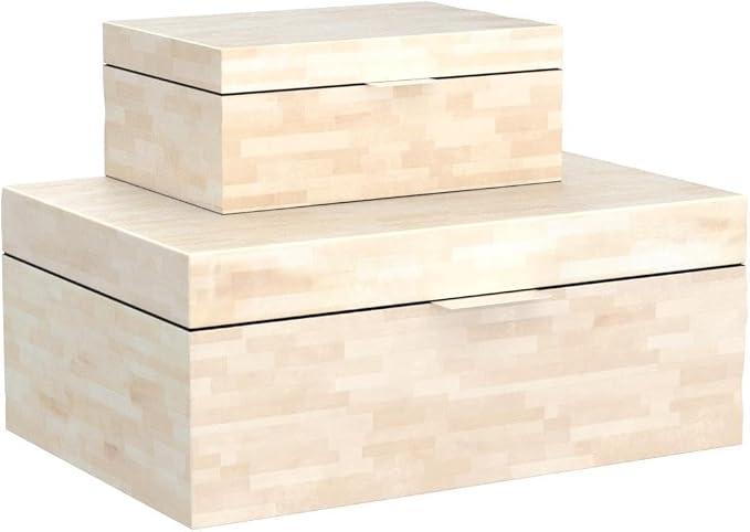 Deco 79 Mother of Pearl Shell Decorative Box, 12", 8"W, Glossy White | Tidy tabletops, jewelry boxes for décor and storage, set of 2, storage containers with lids, coastal mosaic