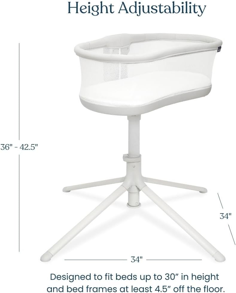 HALO BassiNest Swivel Sleeper 3.0 – Over-Bed Baby Bassinet with 360 Rotation, Adjustable Height, Breathable Mesh, Safe Close Sleeping, Lowering Wall for Easy Access, Feeding & C-Section Recovery