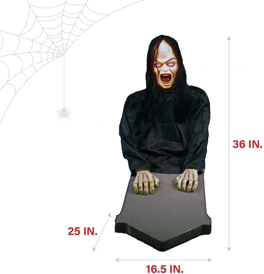 Haunted Hill Farm Resurrection Mary by Tekky, Battery Operated Timer and Sound Activated Jump-Scare Halloween Animatronic for Indoor or Covered Outdoor Creepy Halloween Decorations, Scary Fright Props