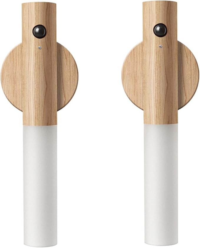 LANDGOO Wooden Motion Sensor Lights Indoor, Ash Wood 2Pcs | Magnet Body, Rechargeable LED, Wireless Battery Operated, Wall Sconce, Portable Decor Torch Night Lighting