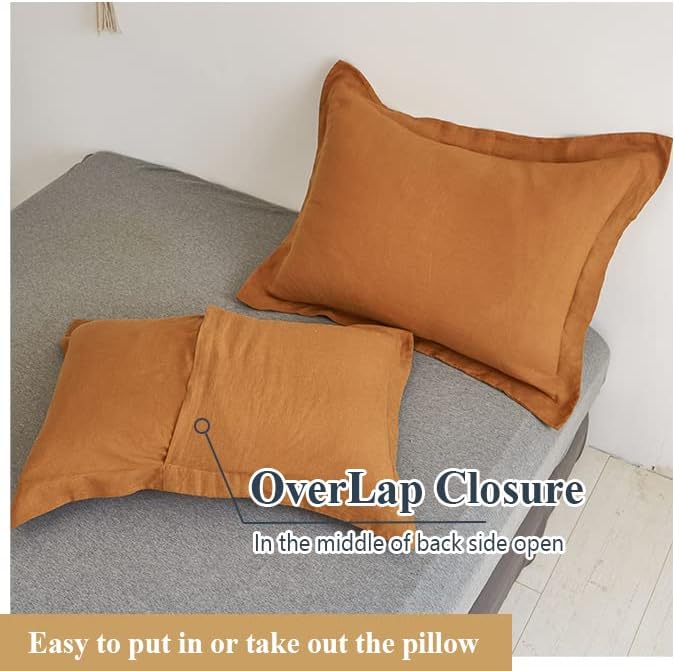 Simple&Opulence 100% Linen Pillow Case King Size Set of 2, Rust Pillow Covers with Overlap Closure, Luxury Breathable Pillowcases Protectors Suitable for All-Season (20" X 36", Rust)
