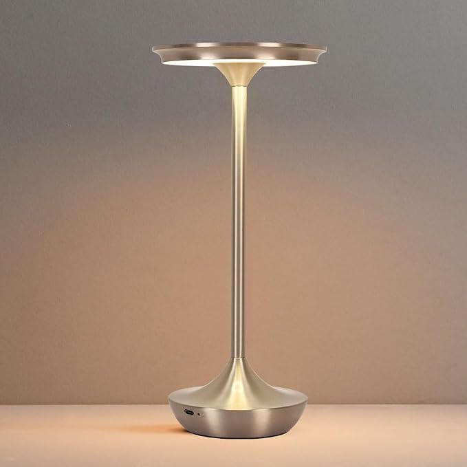 LED Cordless Table Lamp Rechargeable,Portable 6000mAh Battery Outdoor Bedside Table Lamps,3 Color Stepless Dimming Touch Battery Powered Lamp, Table Light for Restaurant/Patio/Camping/Bedroom(Silver)