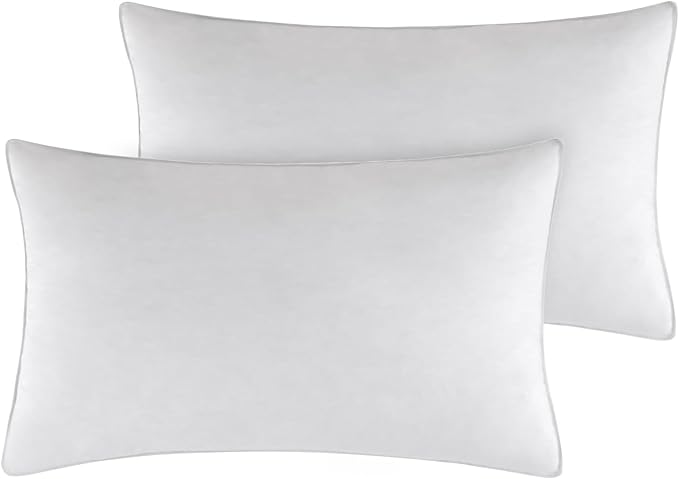 SleepMan Throw Pillow Inserts 16" x 26" (Pack of 2, White) Down Feather Pillow Stuffer Premium Decorative Pillows for Sofa Couch Bed