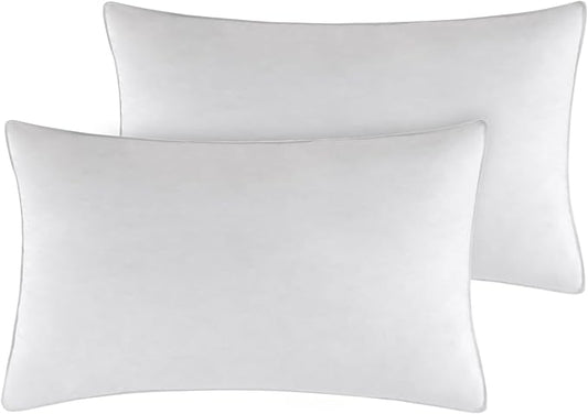 SleepMan Throw Pillow Inserts 16" x 26" (Pack of 2, White) Down Feather Pillow Stuffer Premium Decorative Pillows for Sofa Couch Bed