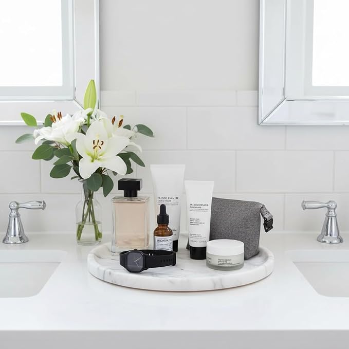 Marmor Marble Perfume Tray Bathroom Tray for Decorative,Candles,Jewelry Stone Vanity Tray,Kitchen Counter Decor and Home Decorative Tray(Calacatta Marble White) Jewelry Tray Unique Festival Gifts