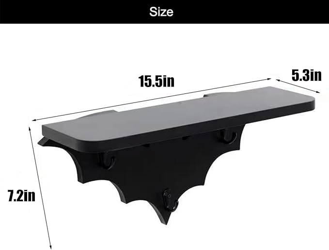 Bat Shelf Floating Shelves for Wall,15.5 inch Wall Shelf with 3 Key Hooks,Black Shelves for Living Room Bedroom Kitchen Gothroom