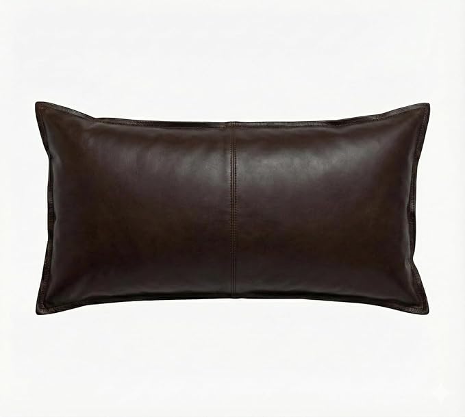 Genuine Leather Pillow Cover Case for Lumbar Throw Couch Pillows - Modern Farmhouse Decorative Sofa Thick & Soft Cushion Covers (Chocolate Brown, 16" x 24")