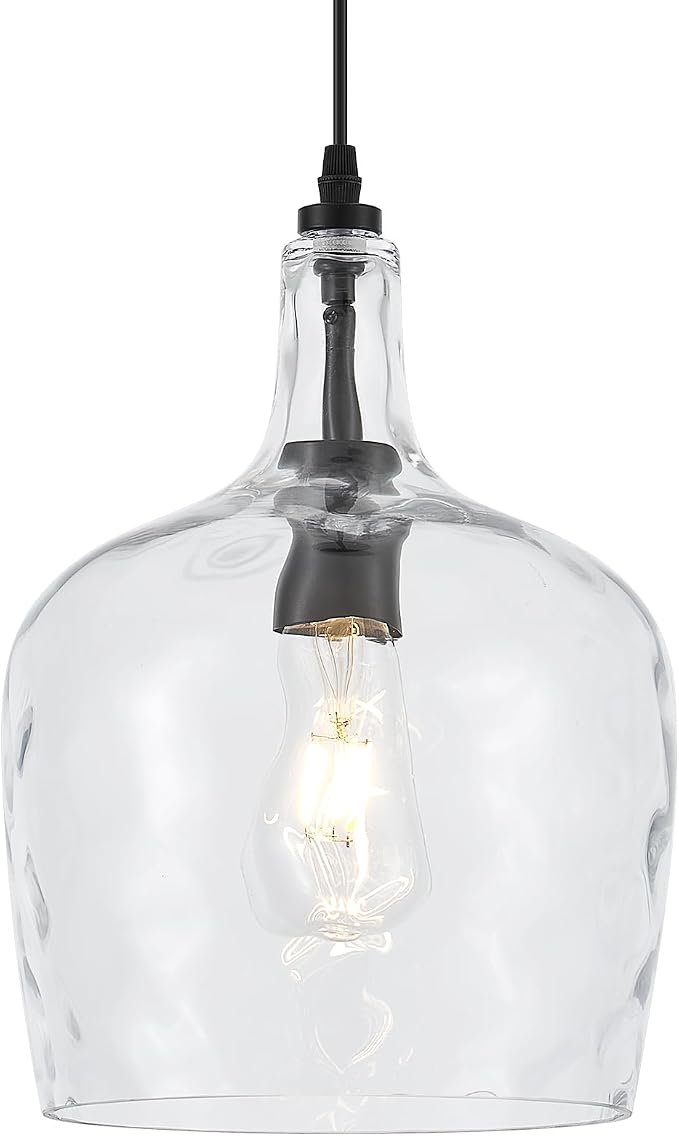 10” Large Stone-Hammered Glass Pendant Light Modern Matte Black 1 Light Single Dome Pendant Lighting Fixtures for Kitchen Island Dining Room Hallway, UL Listed