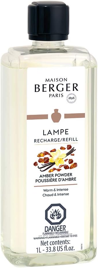 Maison Berger Amber Powder Lampe Berger Refill, 1 Liter (33.8 fl oz), 2-in-1 Catalytic System, Neutralizes Odors and Diffuses Fragrance, Rose, Cinnamon, Pepper, Amber, Made in France