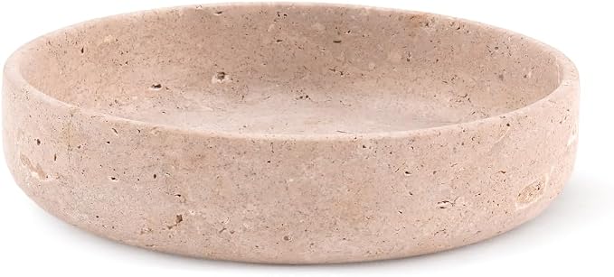 Marble Decorative Bowl 8" Inches Travertine Key Bowl for Entryway Natural Stone Fruit Bowl For Kitchen Counter, Serving Bowl For Coffee Table, Modern Home Centerpiece Decor