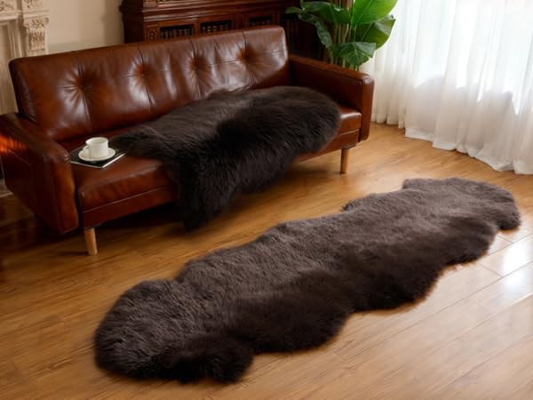 Premium Genuine Sheepskin Area Ruge - Real Wool Fur Shaggy Carpet | Fluffy Soft Natural Lambskin Rug Seat Chair Covers for Couch Sofa Bedroom Living Room(Coffee,2×6 Feet Sheepskin)