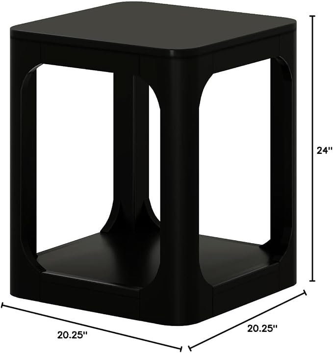Plank+Beam Modern Rounded Square Side Table with Shelf, Solid Wood End Table for Living Room, 20in, Black