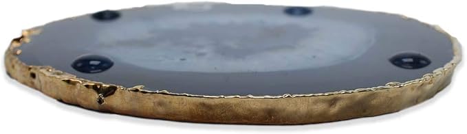 Nature's Decorations Blue Gold Rimmed Agate Stone Coasters - Set of 4, Polished Geode Drink Mats for Dining & Coffee Table & Kitchen Geode Decor Non-Toxic 3.5-4" Diameter