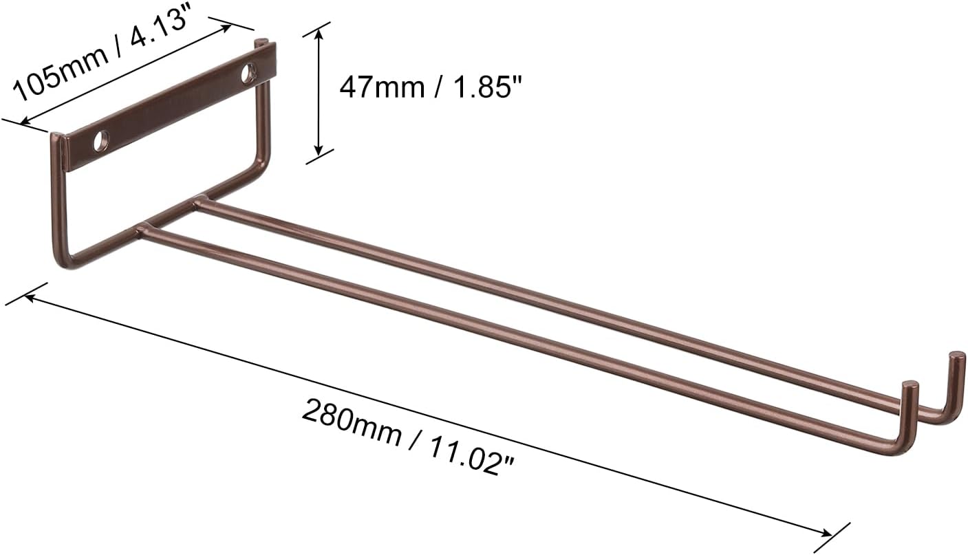 uxcell 5Pcs Wine Glass Rack, 11.02 Inch Iron Wine Glasses Rack Under Cabinet Stemware Rack - Wall Mountable Wine Glass Holder Storage Hanger for Bars Coffee Restaurants Kitchens, Bronze