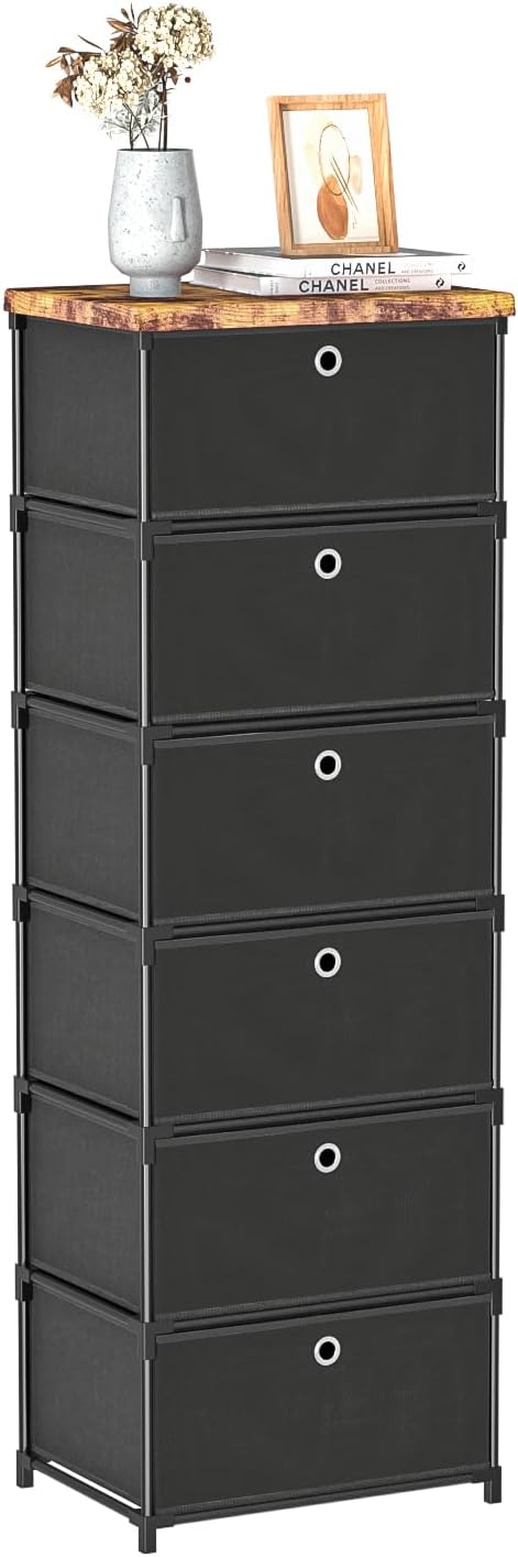 LUKYTOWER Fabric Storage Drawers and Chest of Drawers, Beautiful Small Dresser with Drawers, Sturdy 6 Drawer Dresser for Closet Dorm,Drawer Unit for Toys,Yarns